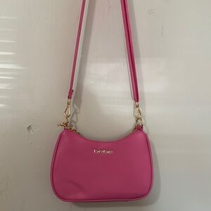 Bebe Pink Shoulder Bag with Gold Hardware and Adjustable Strap